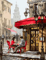 Пара в кафе на углу улицы