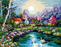 Лебедь на пруду