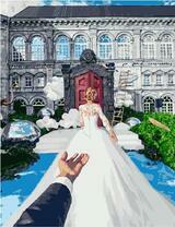 Мужчина тянет руку в невесте