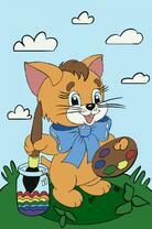 Котёнок с бантом и красками