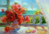 Яркий букет на веранде