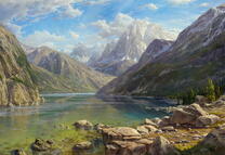 Чистая река среди высоких скал