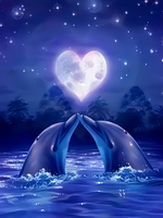 Алмазная вышивка Номерашка &laquo;Дельфины под луной вида сердца&raquo;