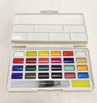 Акварельные краски с палитрой, губкой и кисточкой аквабраш 18 цв. базовые + 6 перламутровых