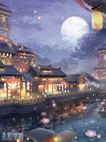 Алмазная вышивка «Ночной город на фоне луны»