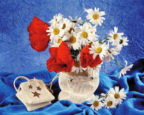 Маки и ромашки в мешочке