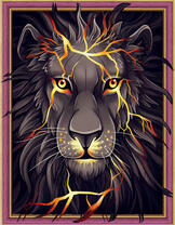 Лев и потоки лавы