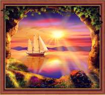 Вид из грота на парусник под солнцем