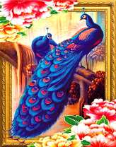 Два синих павлина на большой ветке