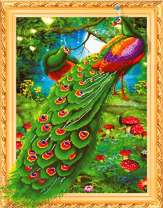 Два павлина в густом лесу