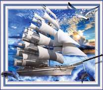 Белая яхта и дельфины