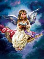 Ангелочек с цветком лотоса в небе