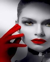 Женщина в красной перчатке с красными губами