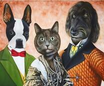 Две собаки и кошка в костюмах