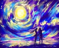 Пара любуется морем на восходе