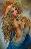 Волшебная красавица с нежным малышом тигра