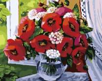 Красные маки в прозрачном кувшине