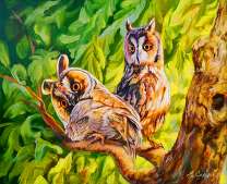 Совы встречают утро в лесу