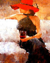 Дама в черном платье с бокалом