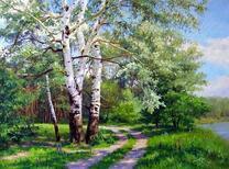 Старая береза у озера