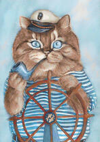 Большой кот-капитан за штурвалом