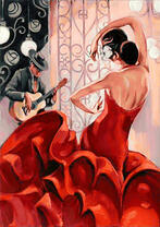 Танец женщины в красном под гитару