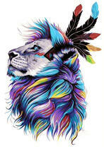 Гордый лев с перьями в гриве