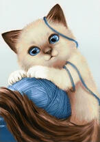 Сиамский котёнок играет клубочком