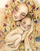 Мама с цветами и маленький ребенок