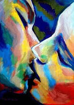 Нежный поцелуй пары в ярких цветах