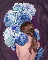 Девушка и большие синие розы