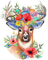 Олень с летними цветочками в рогах