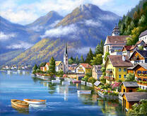 Тихая деревня на берегу горного озера