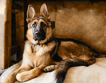 Молодая овчарка на диване