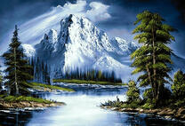 Лучи света над снежной горой и рекой