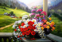 Весенний букет на веранде в горной деревне