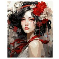 Японская девушка с яркими цветами в волосах