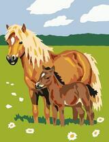 Лошадь и ее жеребенок на цветочном лугу