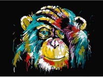 Весёлый шимпанзе в ярких красках