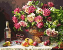 Натюрморт с цветами, вином и фруктами