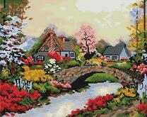 Деревня у реки с мостиком