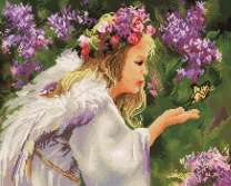 Ангелочек, цветы и мотылек