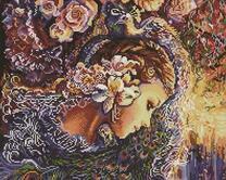 Девушка, павлин и цветы