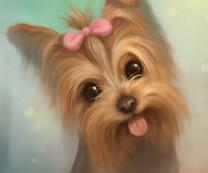 Забавный щенок с розовым бантом