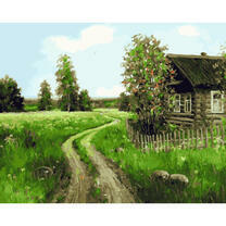 Деревянный домик на летнем лугу