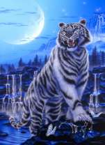 Белый тигр на ночной охоте