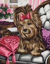 Йоркширский терьер с красным бантом