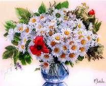 Ромашки и пара маков в букете