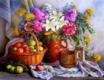 Осенний урожай и букет цветов