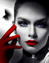 Девушка в красных перчатках с синими глазами